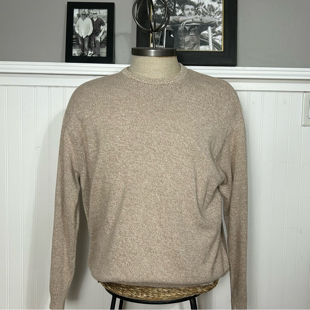 ASOS Men’s Tight Knit Crew Neck Sweater in Heathered Tan/Cream Size Large
